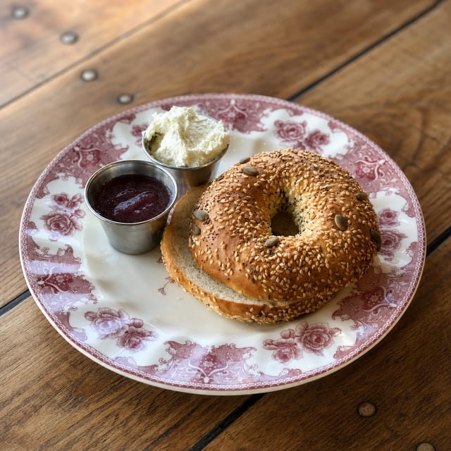 Side of Bagel w/Seasonal Jam and Cream Cheese.