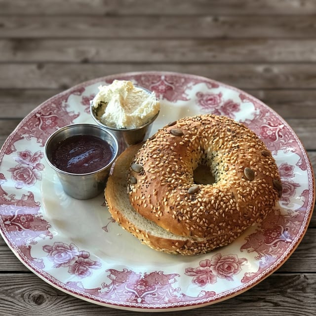 Side of Bagel w/Seasonal Jam and Cream Cheese.
