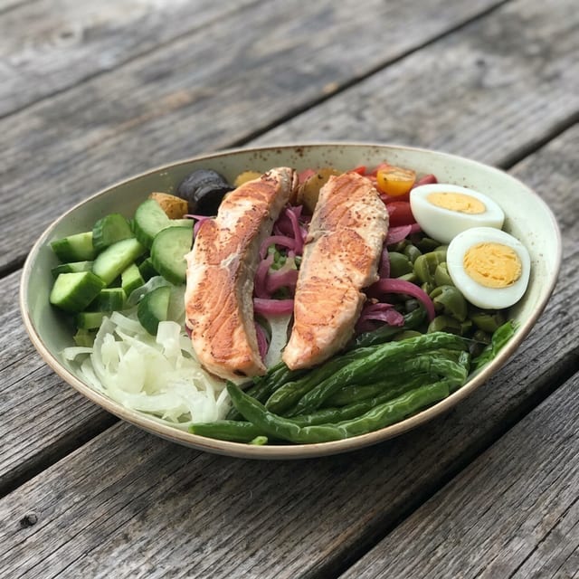 Salmon Nicoise Salad.
